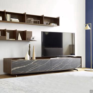 Porta TV in legno con frontali in ceramica Columbus