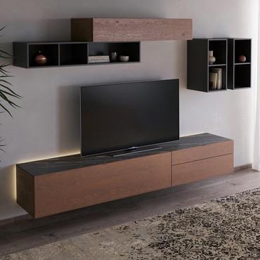 Porta TV con top in pietra ceramica Fly