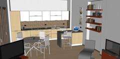 Progettazione 3D Open Space - vista zona cucina