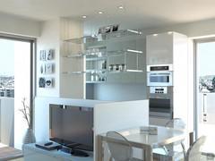 Progettazione 3D Open Space - render zona cucina