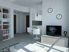 Progetto per open space con cucina angolare - render