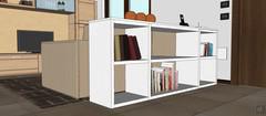 Progettazione 3D Open Space - vista particolare libreria retrodivano