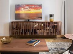 Credenza in legno essenza Noce Canaletto e metacrilato effetto specchio Bronzato