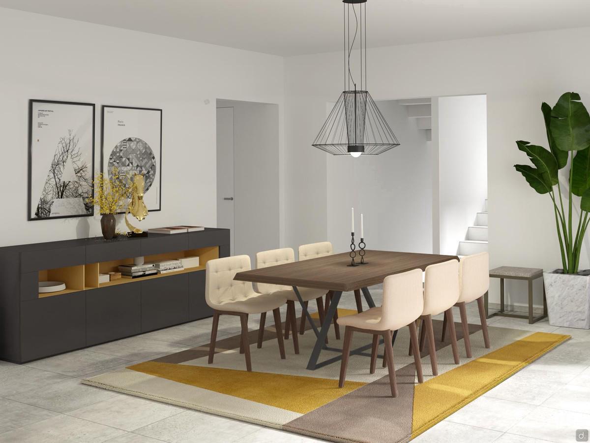 Progetto d'esempio per arredare una sala da pranzo quadrata - render