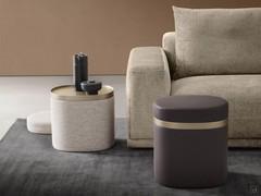 Pouf contenitore con vassoio Coffer nella versione in tessuto e in pelle