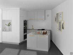 Progetto per arredare cucina piccola ad angolo con isola - render