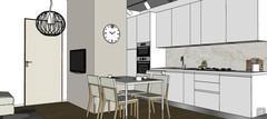 Progettazione 3D Open Space - vista cucina