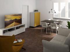  Progetto per soggiorno con pavimento scuro - render