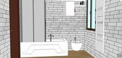 Progettazione 3D bagno - vista vasca e bidet (parete Sud)