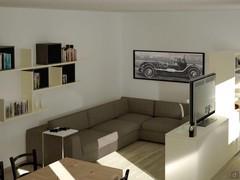 Progetto per soggiorno con stufa - render