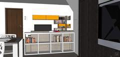 Progettazione 3D Open Space - vista libreria retrodivano