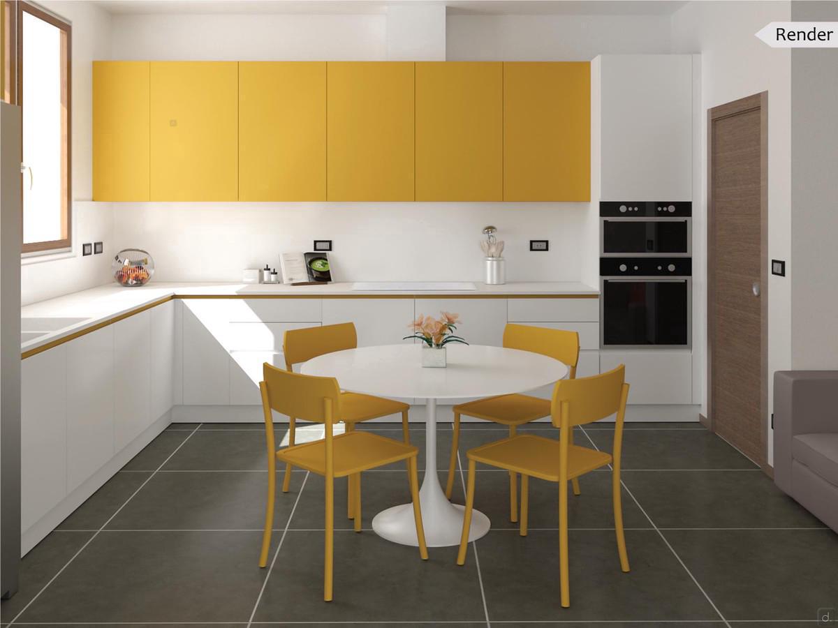 Progetto di cucina ad elle - render