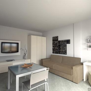 Progetto per monolocale di 35 mq - render zona cucina