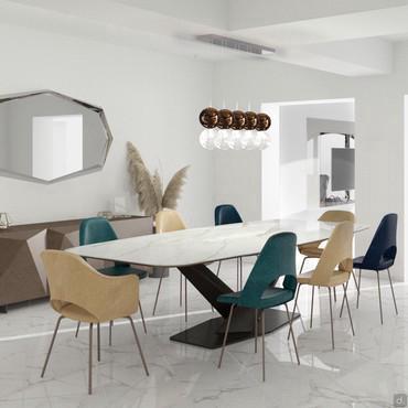 Progetto per soggiorno e sala da pranzo comunicanti in 60 mq - render sala da pranzo