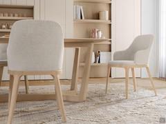 Poltroncina imbottita con struttura in massello Elise, disponibile anche nella versione sedia senza braccioli