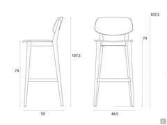 Sgabello alto in legno Chloe con seduta non imbottita - Schema Dimensionale