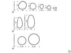 Specchio asimmetrico con cornice bisellata Hawaii di Cattelan - schema dimensionale: A) versioni asimmetriche B) versioni rotonde