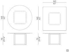 Schema dimensionale tavolo Opus rotondo e quadrato