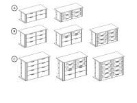 Modèles de bloc-tiroirs double: A) 4 tiroirs avec devants lisses ou en verre fumé  - B) 6 tiroirs avec devants lisses, n.2 ou n.6 en verre fumé C) 8 tiroirs avec devants lisses, n.4 ou n.8 en verre fumé