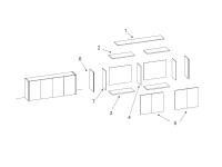 Composition structurelle du buffet Lounge : 1) plateau de finition de 1,8 cm d'épaisseur - 2) panneau supérieur interne du module - 3) panneau inférieur interne du module - 4) côté de séparation - 5) portes - 6) côté de fermeture assorti aux portes et au 