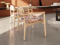 Fauteuil Victoria en chêne Nuturel Oak, avec revêtement  tissu floréal 