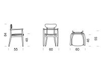 Schémas et dimensions de la chaise Victoria dans la version avec accoudoirs