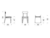 Schémas et dimensions de la chaise Victoria dans la version sans accoudoirs