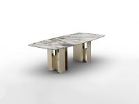 Zentrum - Table originale en céramique avec plateau tonneau fixe Gold Beauty brillant et pieds en métal champagne