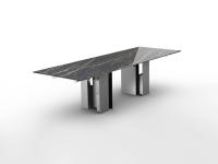 Zentrum - Table extensible originale avec plateau rectangulaire en céramique Noir Desire brillante et pieds en métal titane avec mécanisme de rallonge assorti