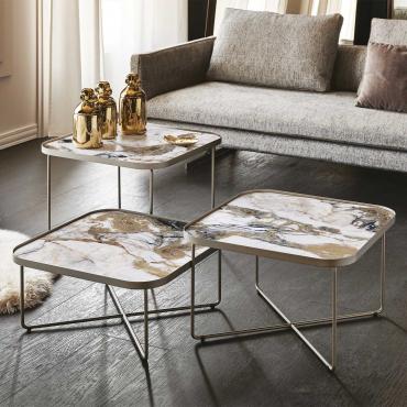 Tavolino da Caffè di Design in Mdf Bianco e Metallo Cromato