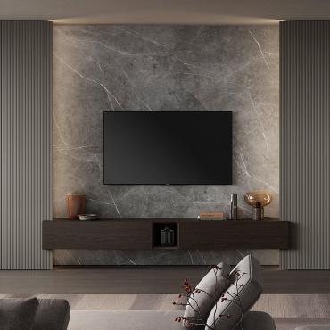 Lounge TV, base sospesa e colonne laterali