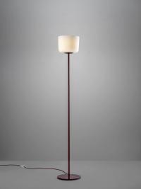 Lampada da terra Bloom con diffusore singolo in vetro soffiato bianco opalino e struttura in metallo rosso lucido