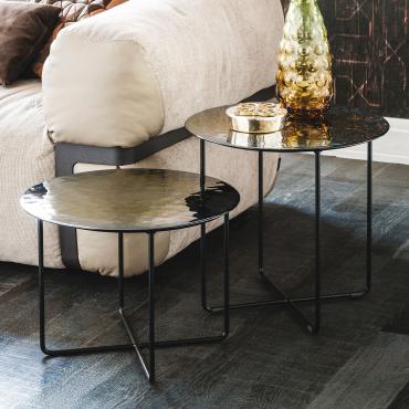 Vinyl coffee table painted black structure and oil like shade top