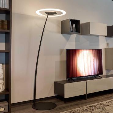 Antigua curved floor lamp in metal and glass