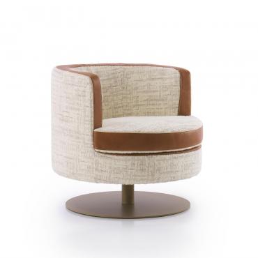 Charme leather and fabric swivel armchair