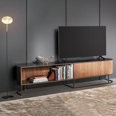Design TV stand with grooved wooden doors Dune