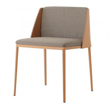 Sangay fabric chair with belting leather backrest, in the version with legs upholstered in matching tone