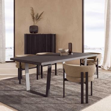 Sorrel extending table with metal sled base and wooden top