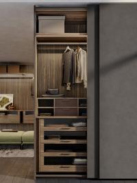 Internal equipment for Lounge wardrobes: floor chest of drawers, storage cubby and shelf with rod.