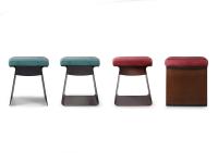 Couple of Calvin pouffe stools with open and closed metal strcutures and cushions upholstered in different colour leathers