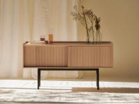 Low sideboard with sliding wooden doors Katen with slatted decoration