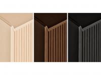 detail of the fronts with ribbed effect in solid wood in three finishes: natural, brown and black