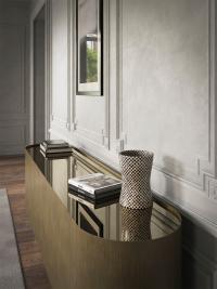 Savoy sideboard by Cattelan with tone-on-tone combination: oxybrass painted metal doors and structure and bronzed mirror top