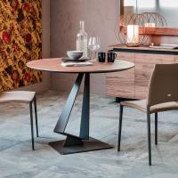 Roger original designer round table with steel base and wooden top