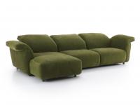 Nevis sofa with pull-out seats, backrests and armrests with adjustable inclination; here proposed with chaise longue, one of the many possible composition solutions