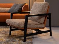 Halley Outlet low solid wood armchair upholstered in Sullivan 604-009 fabric with Tuscania leather piping col. 20