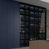 Lounge wall cupboard column with Plissé-effect lacquered and glass doors