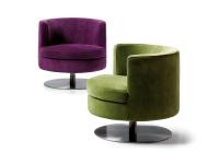 Charme swivel armchairs upholstered in fabric, with rotating painted metal base