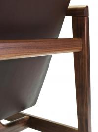 Halley armchair - close-up of the “B” which is built into the wooden structure