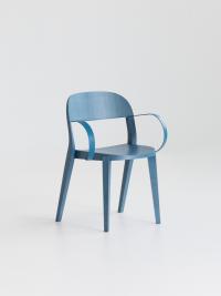 Minima chair in Sky Blue stained ash with matching painted metal armrests for a monochromatic effect